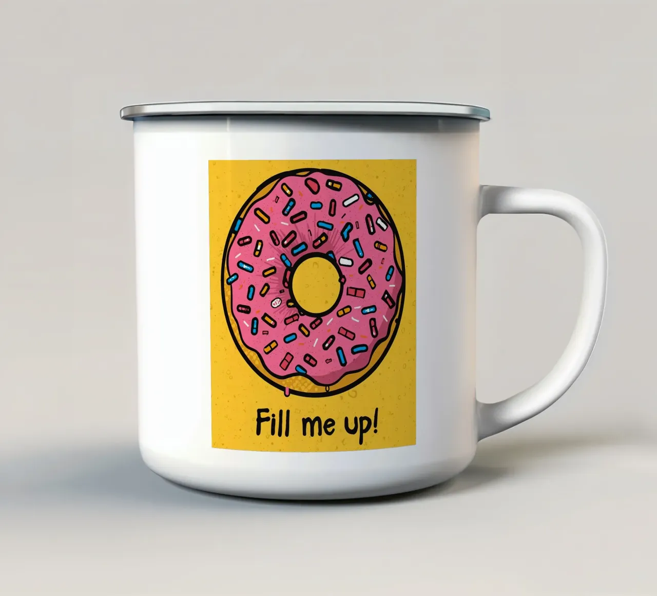 Roze Frosted Donut met Sprinkles "Fill Me Up! emaille mok van DesignDoodle