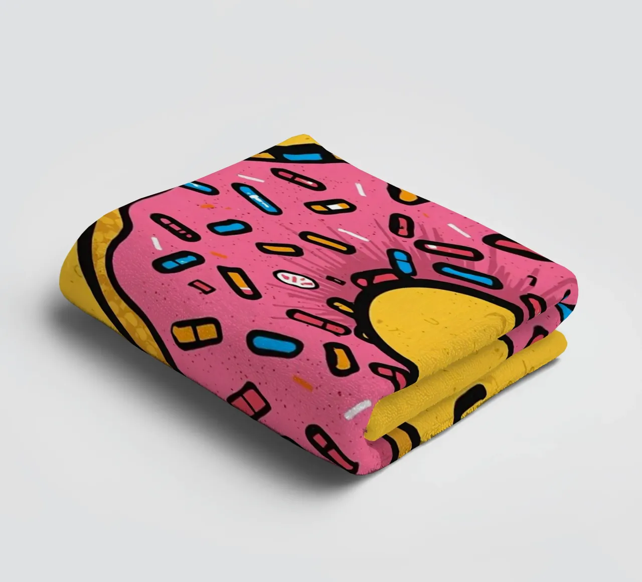 Pink Frosted Donut with Sprinkles "Fill Me Up !" towel by DesignDoodle