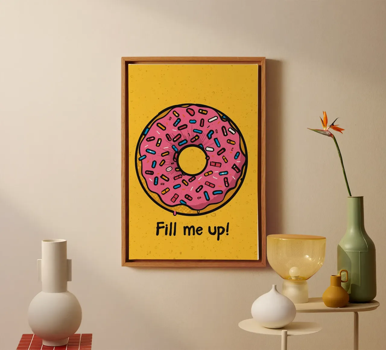 Roze Frosted Donut met Sprinkles "Fill Me Up! canvas van DesignDoodle