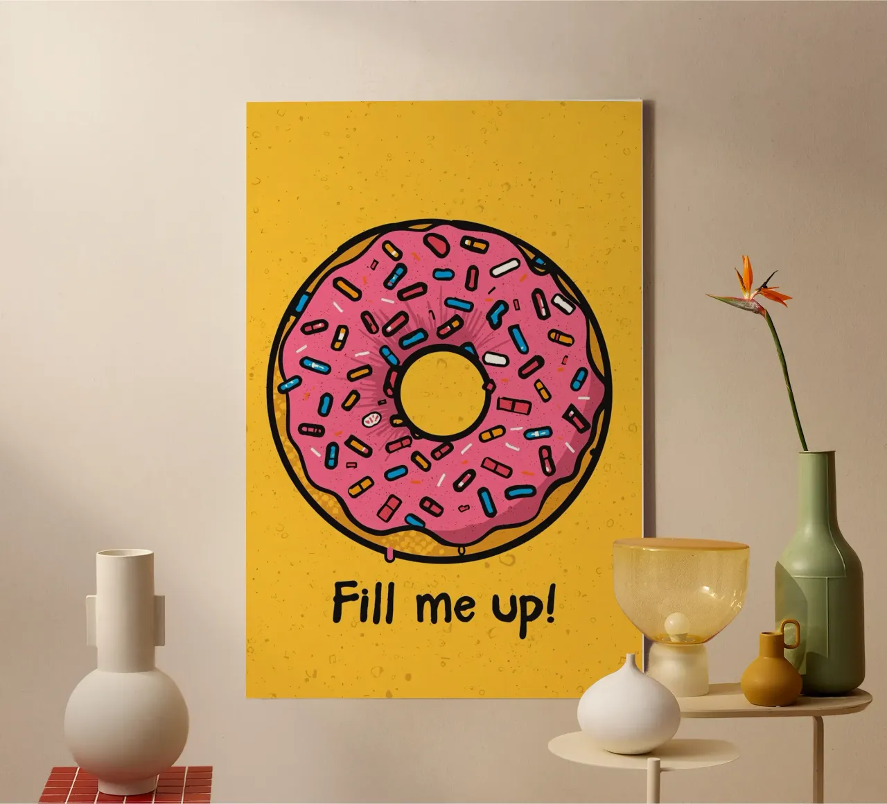Roze Frosted Donut met Sprinkles "Fill Me Up! canvas van DesignDoodle