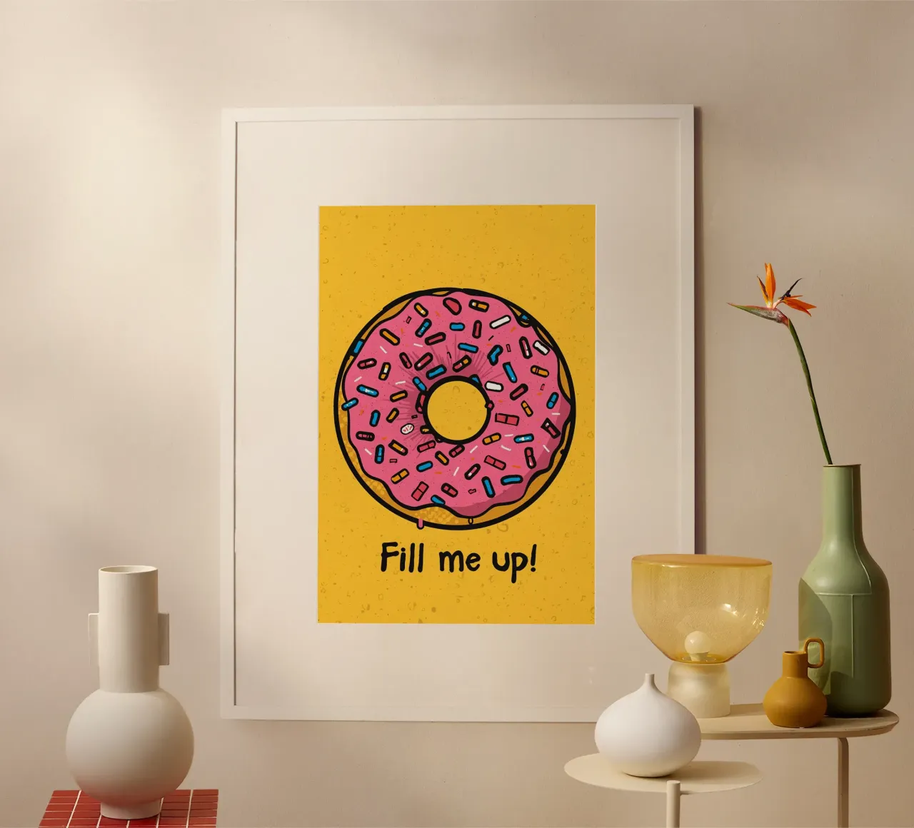 Donut escarchado rosa con chispitas "Fill Me Up !" hahnemühle de DesignDoodle