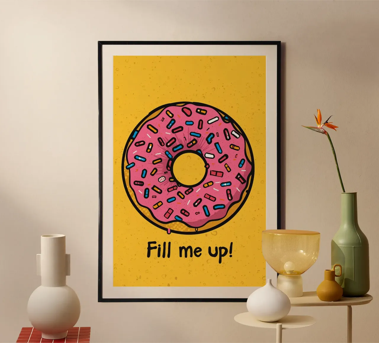 Donut escarchado rosa con chispitas "Fill Me Up !" hahnemühle de DesignDoodle