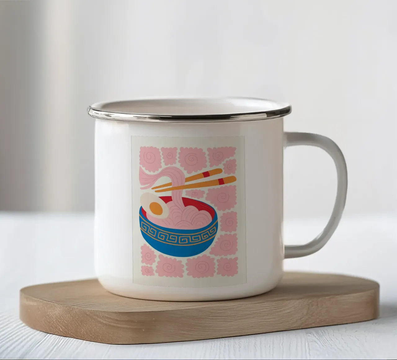 Ciotola di ramen rosa tazza in smalto da bazi