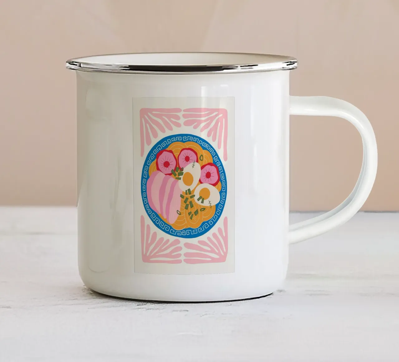 Illustrazione di una ciotola di ramen tazza in smalto da bazi