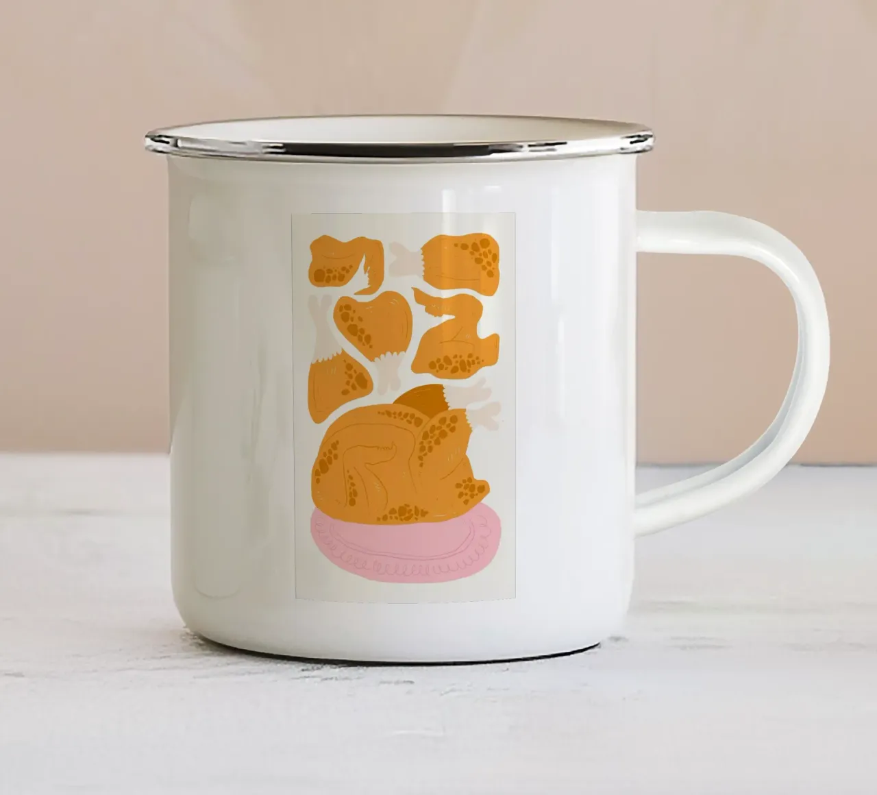 Illustrazione del pollo arrosto tazza in smalto da bazi