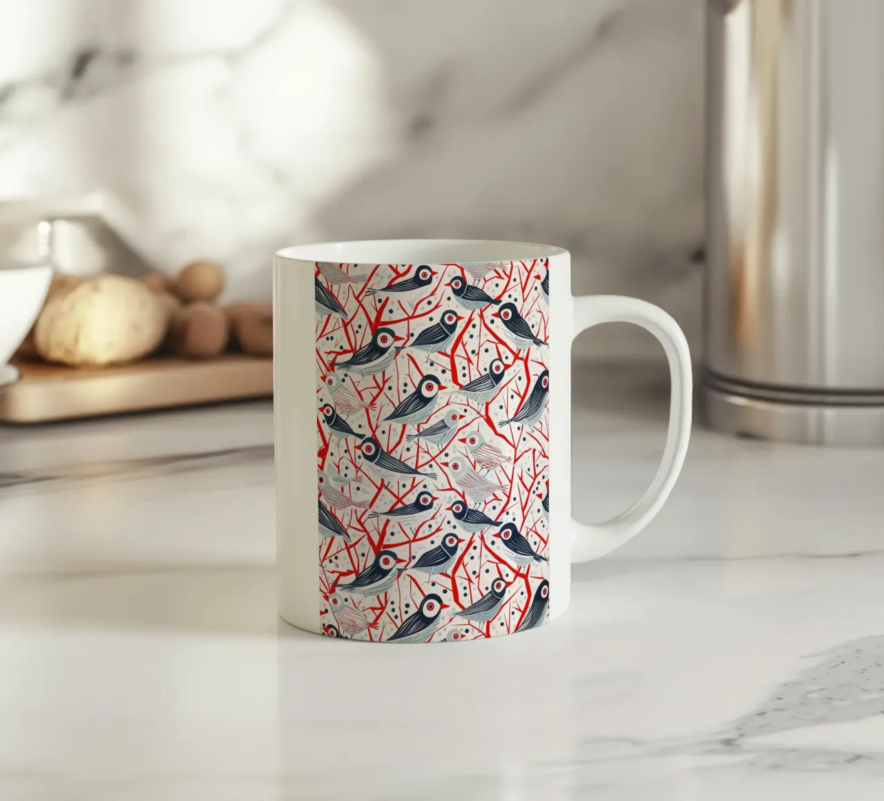 Schema di stormo di uccelli tazza in ceramica da Autofocus