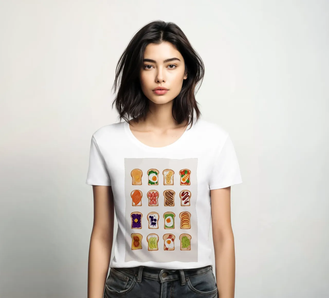 Pane tostato con vari condimenti t-shirt da donna da bazi