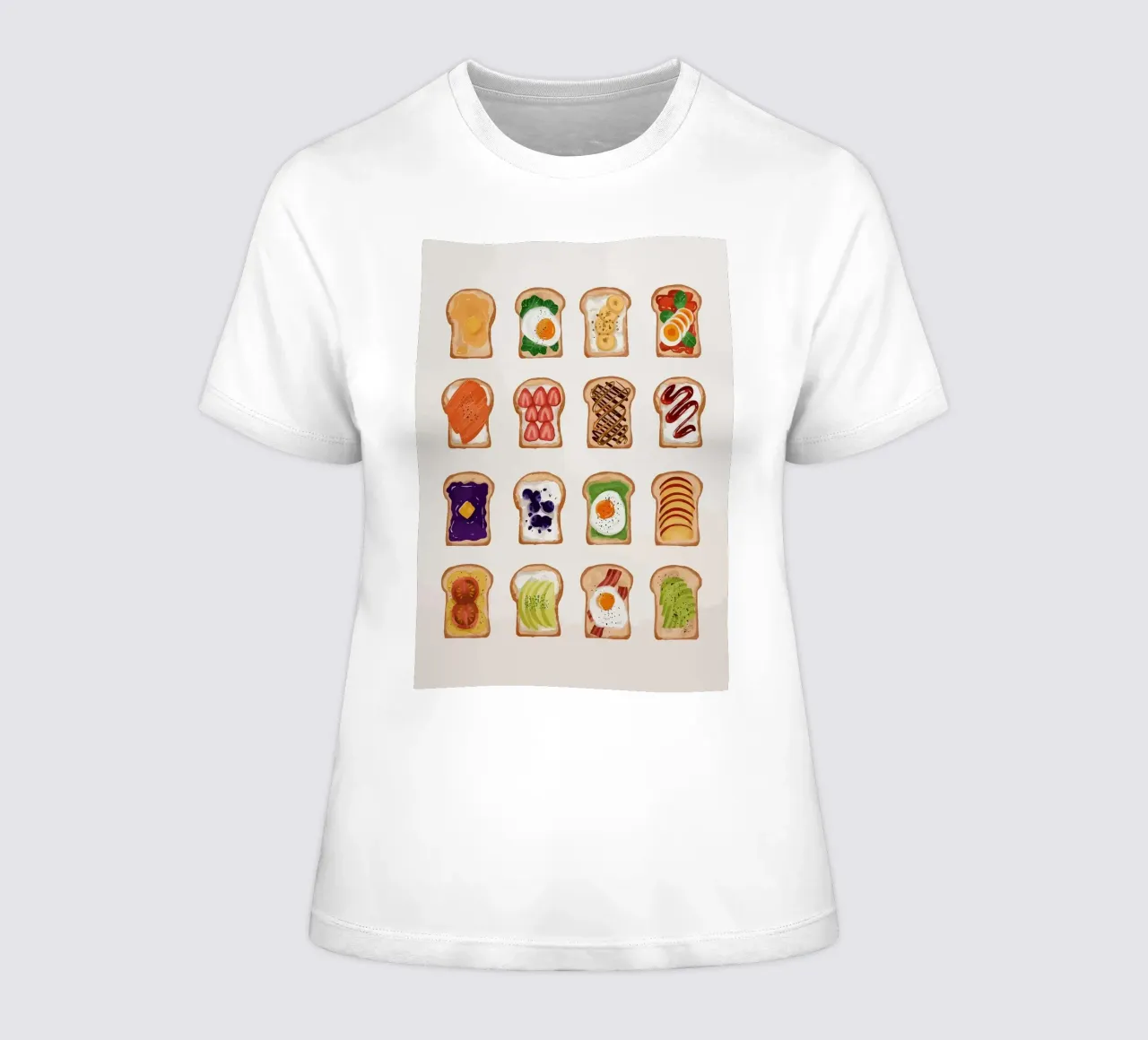 Pane tostato con vari condimenti t-shirt da donna da bazi