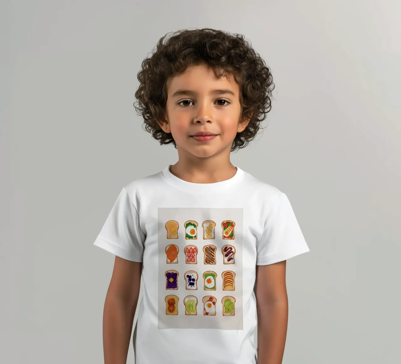 Pane tostato con vari condimenti t-shirt bambini da bazi