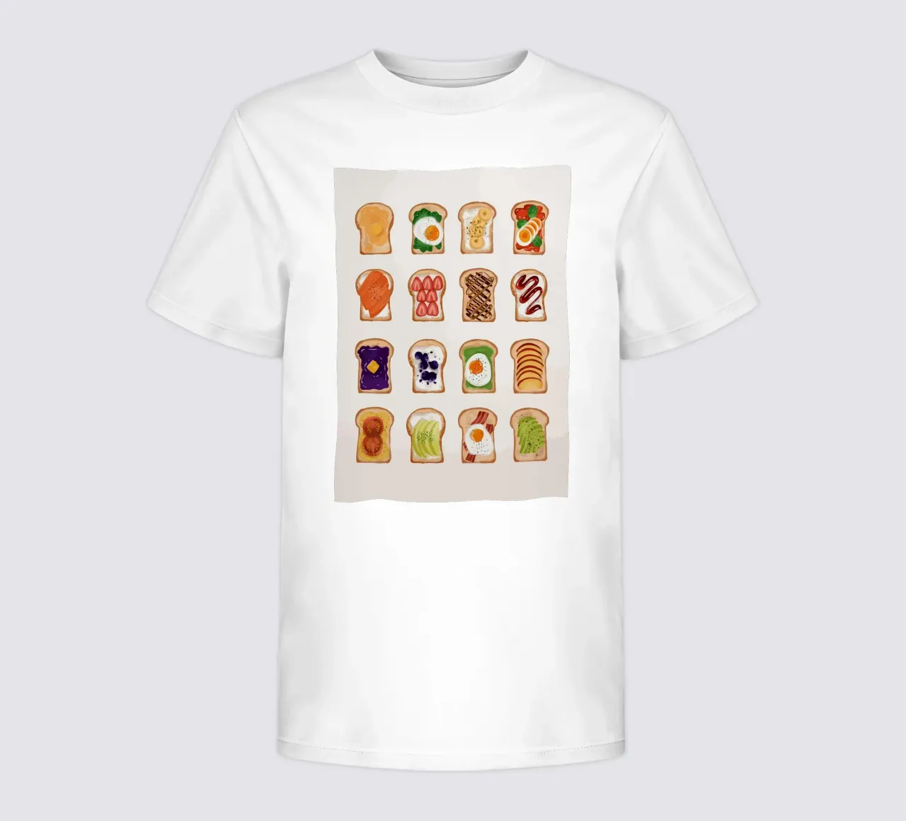 Pane tostato con vari condimenti t-shirt bambini da bazi