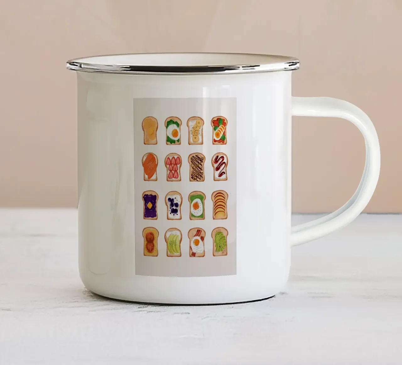 Toasted Bread with Various Toppings enamel mug by bazi