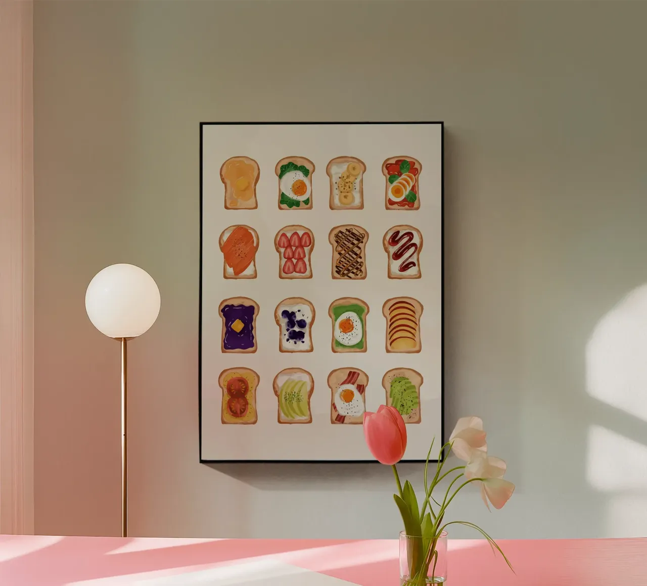 Pane tostato con vari condimenti plexiglass da bazi