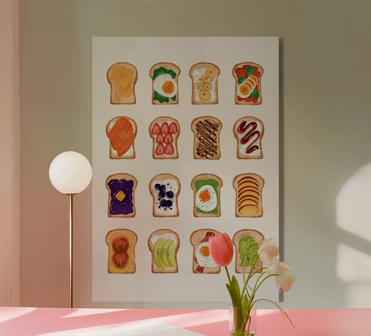 Pane tostato con vari condimenti plexiglass da bazi