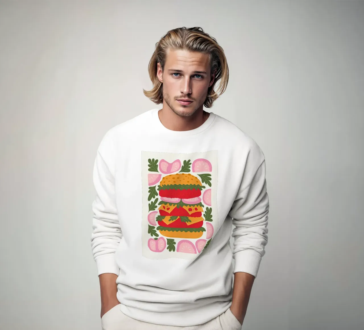 Hamburger illustrato con guarnizioni felpa da bazi