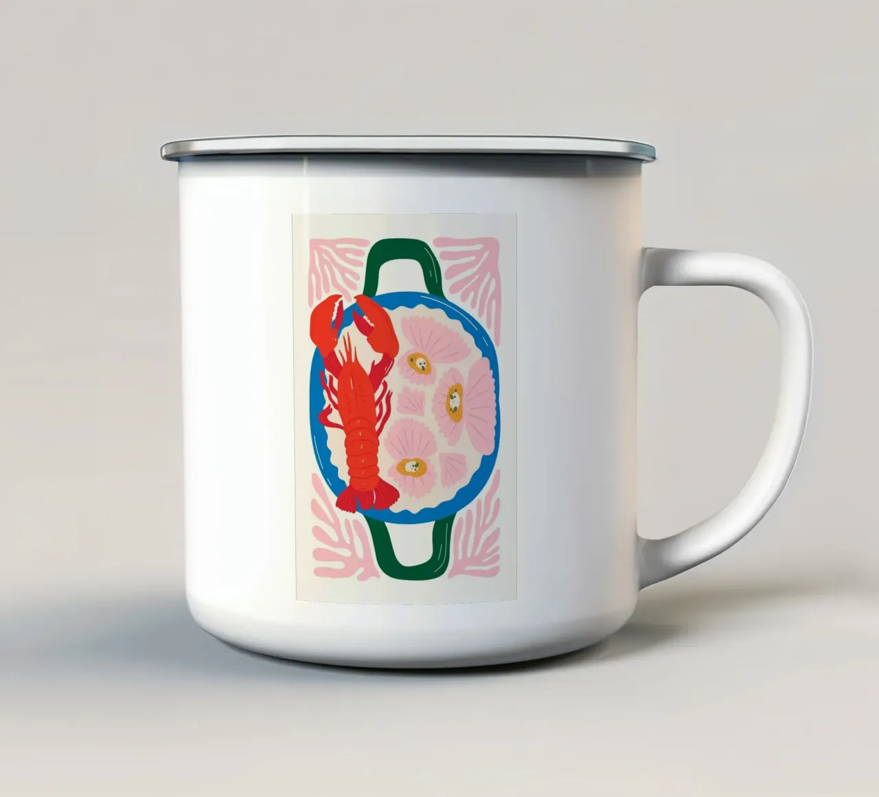 Illustrazione di aragosta e fiori tazza in smalto da bazi