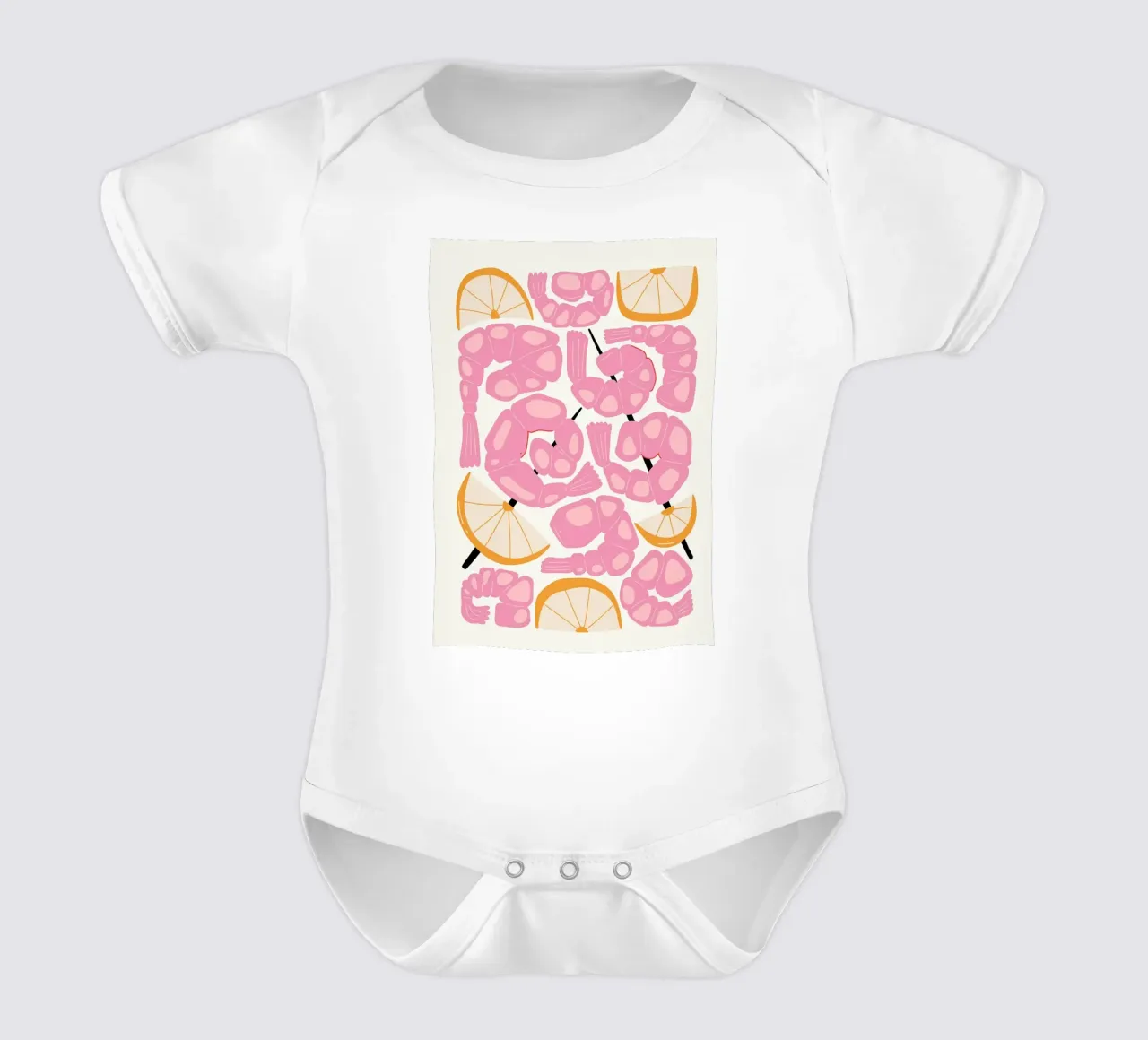 Shrimp and Lemon Pattern short-sleeve baby romper by bazi