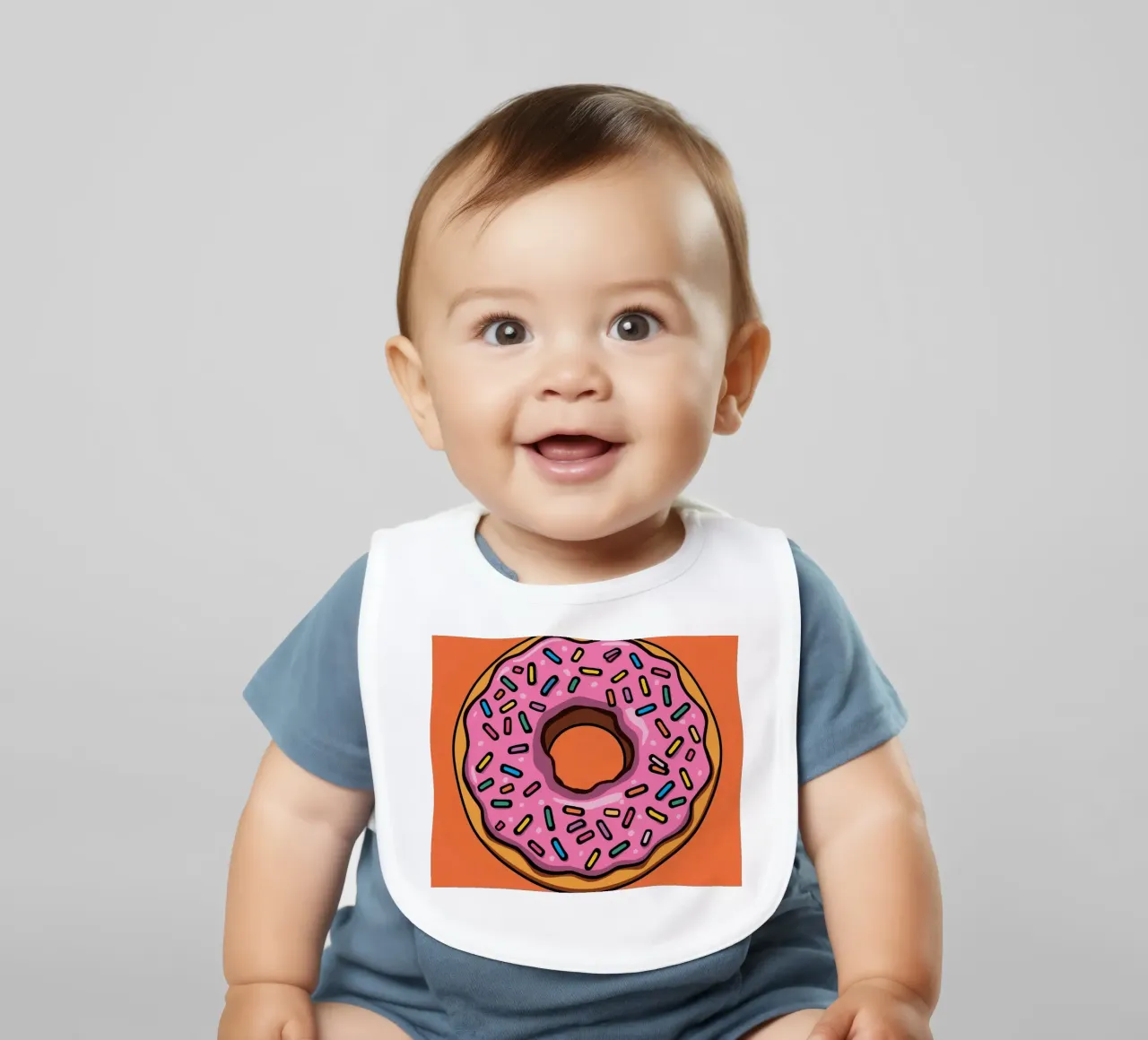 Rosa Frosted Donut "Bite Me" auf orangem Hintergrund Babylätzchen von DesignDoodle