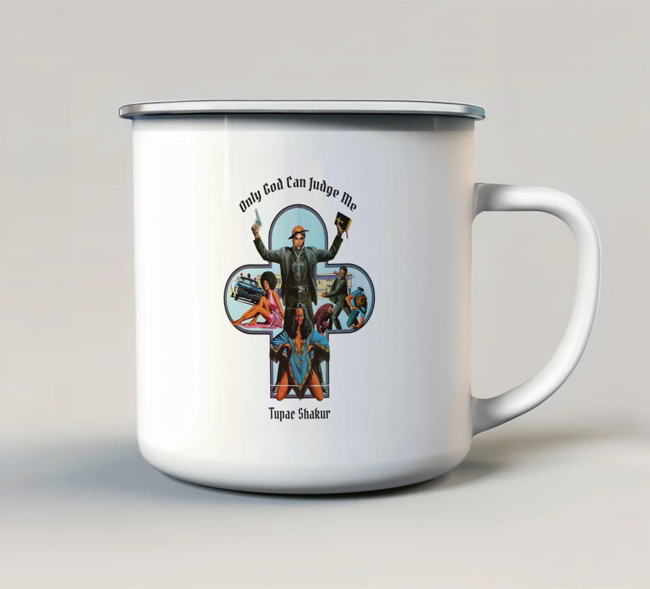 Only God can judge me tazza in smalto da Ads Libitum