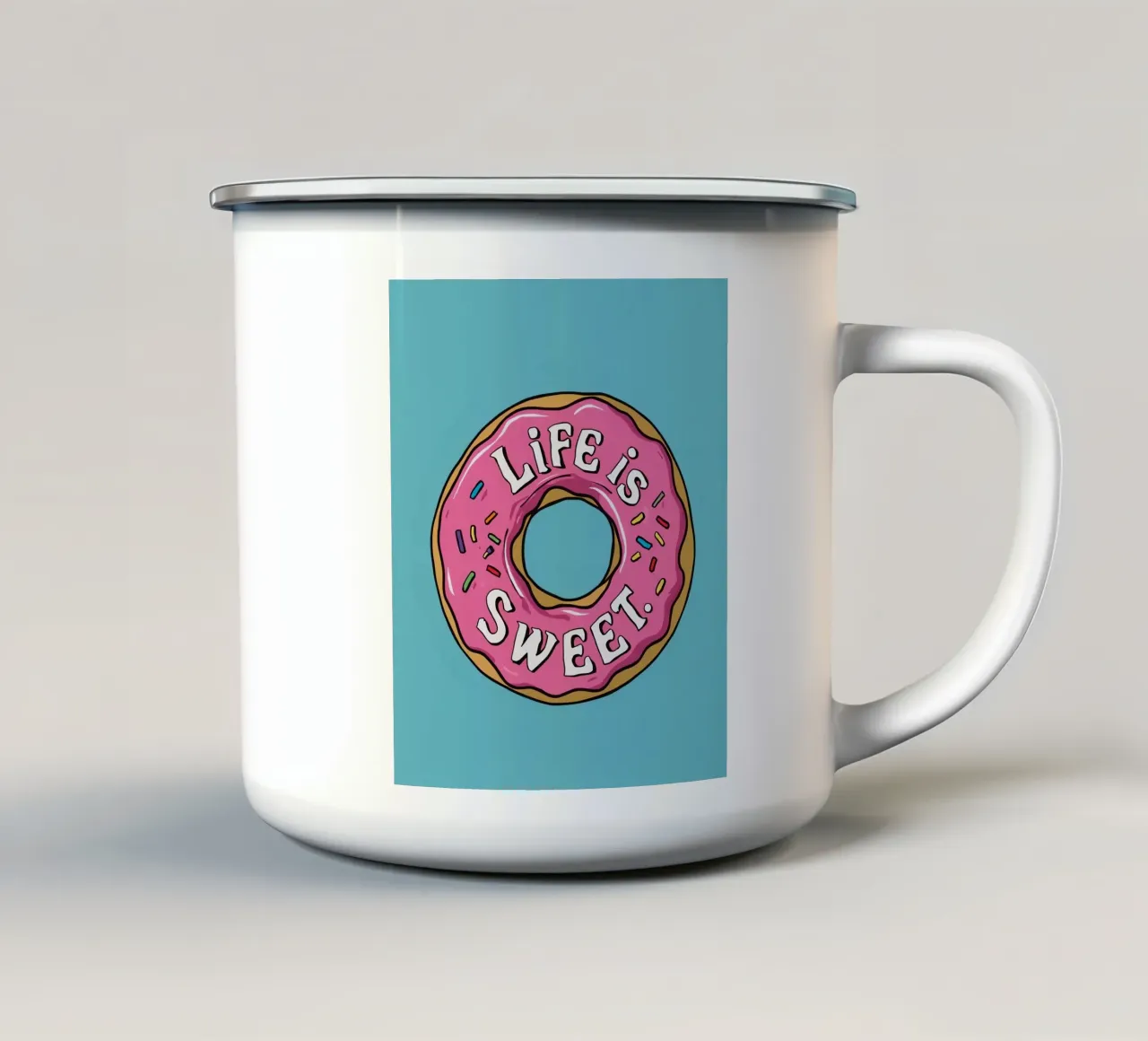 Roze Frosted Donut met "Life Is Sweet" Sprinkles emaille mok van DesignDoodle