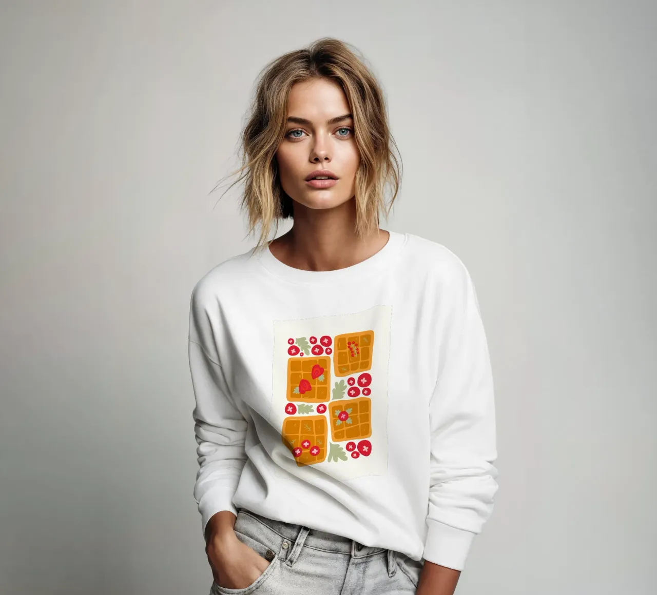 Waffeln mit Beeren und Blättern Sweatshirt von bazi