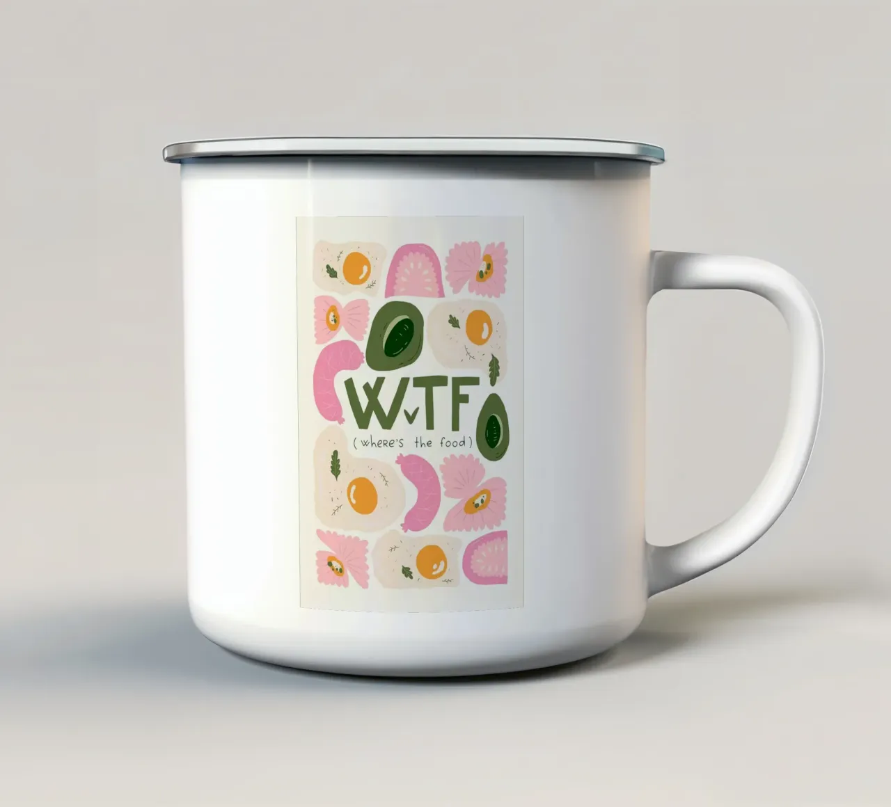 WTF - Waar is het eten? emaille mok van bazi