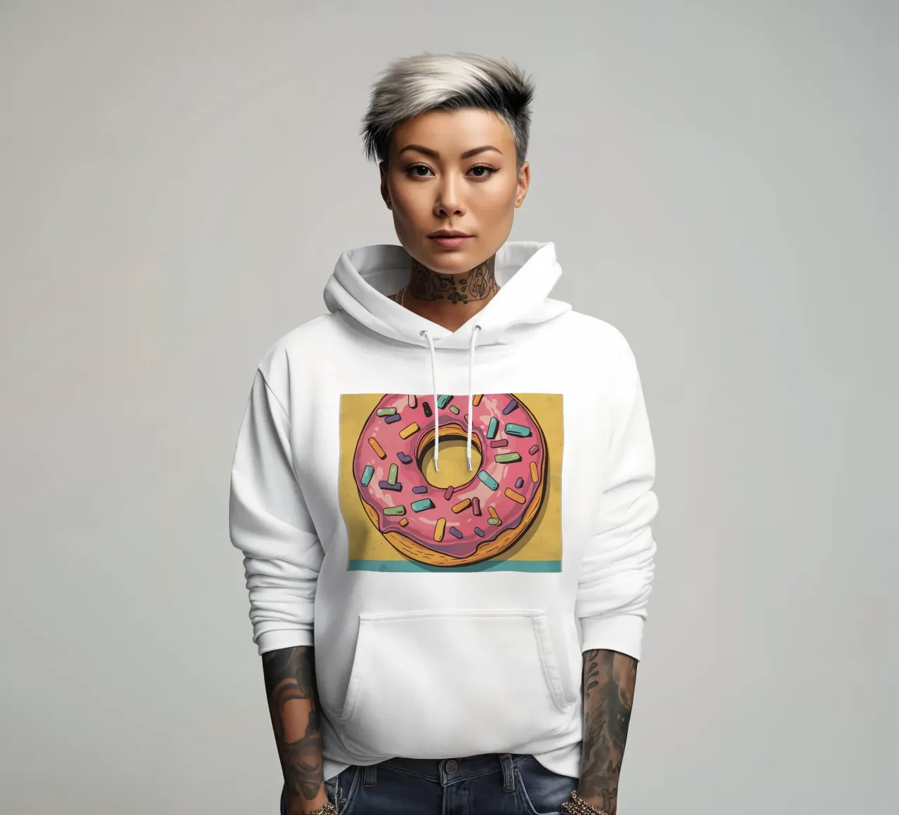 Ciambella ghiacciata rosa " Non preoccuparti, sii felice " felpa con cappuccio da DesignDoodle