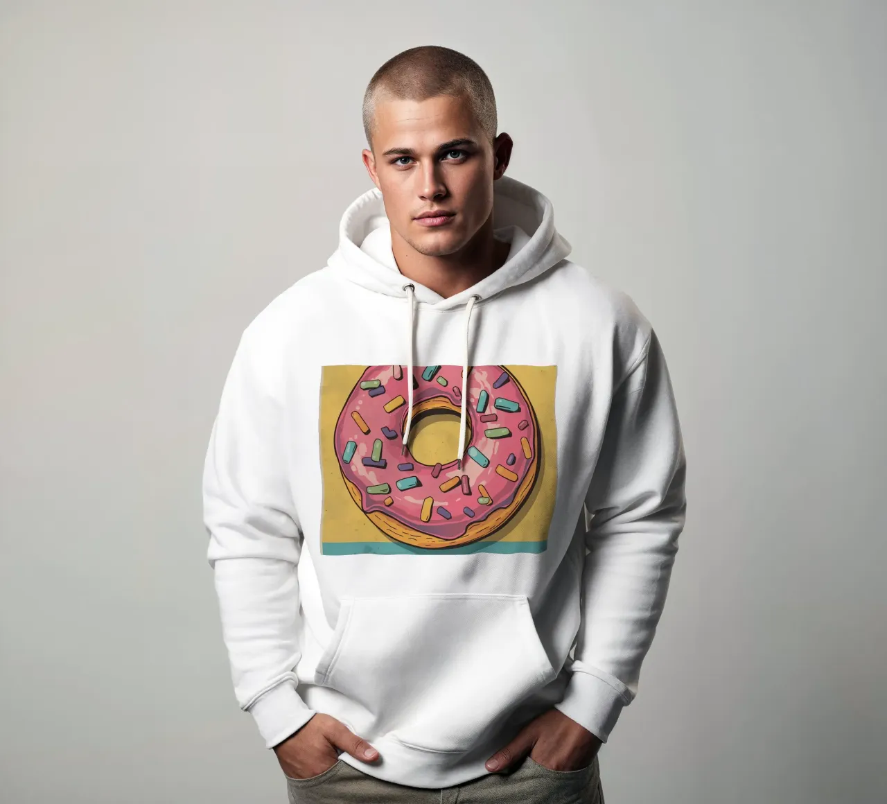 Ciambella ghiacciata rosa " Non preoccuparti, sii felice " felpa con cappuccio da DesignDoodle