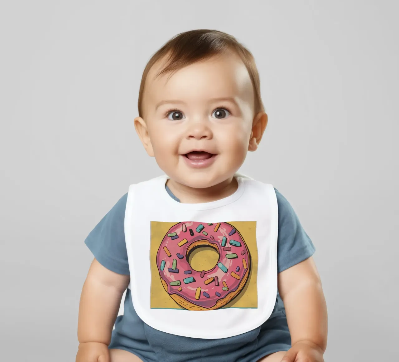 Ciambella ghiacciata rosa " Non preoccuparti, sii felice " bavaglino da DesignDoodle
