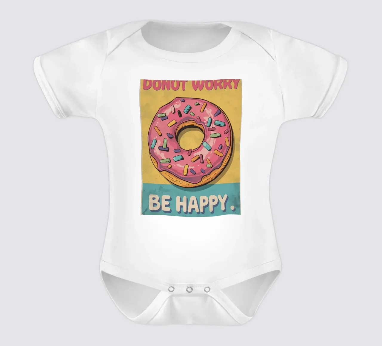 Ciambella ghiacciata rosa " Non preoccuparti, sii felice " body neonato maniche corte da DesignDoodle