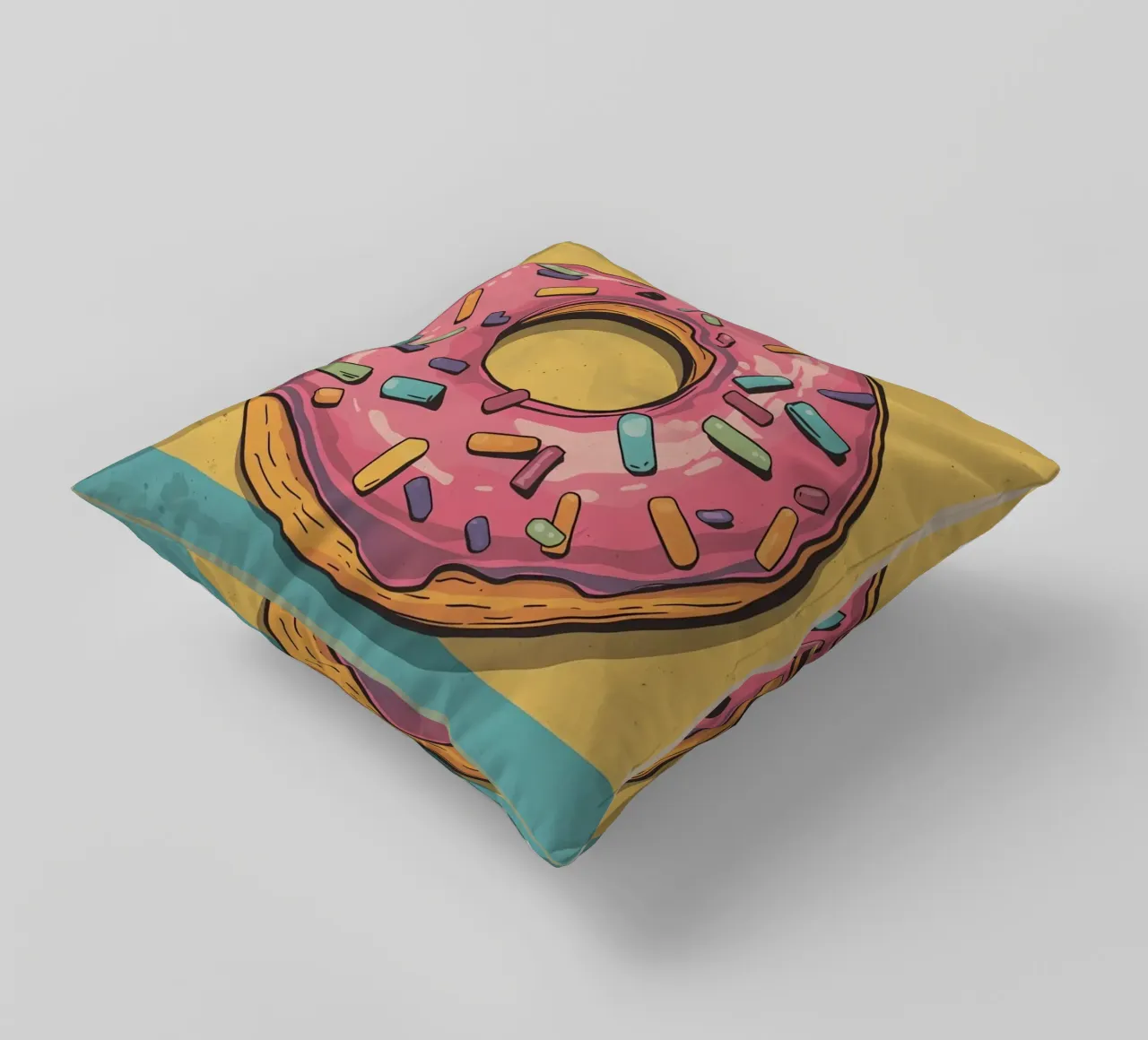 Ciambella ghiacciata rosa " Non preoccuparti, sii felice " cuscino da DesignDoodle