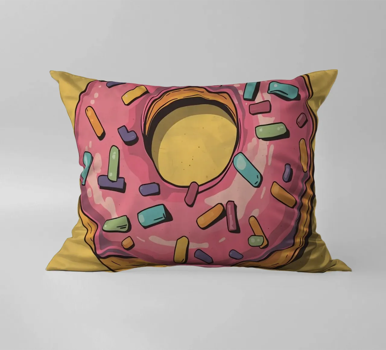 Ciambella ghiacciata rosa " Non preoccuparti, sii felice " cuscino da DesignDoodle