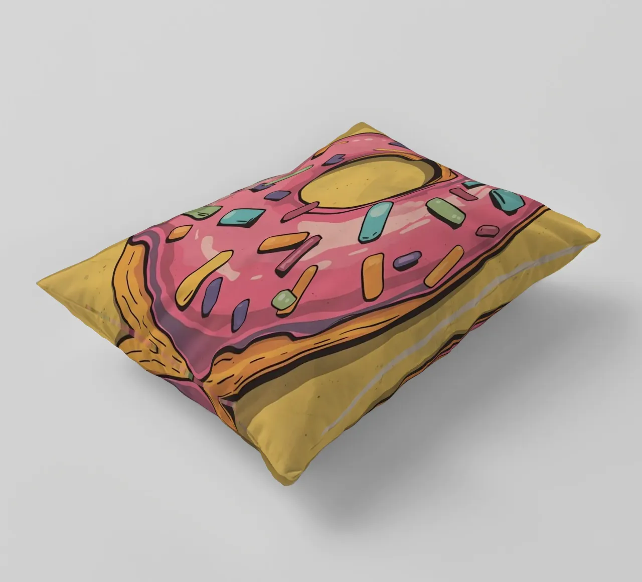 Ciambella ghiacciata rosa " Non preoccuparti, sii felice " cuscino da DesignDoodle