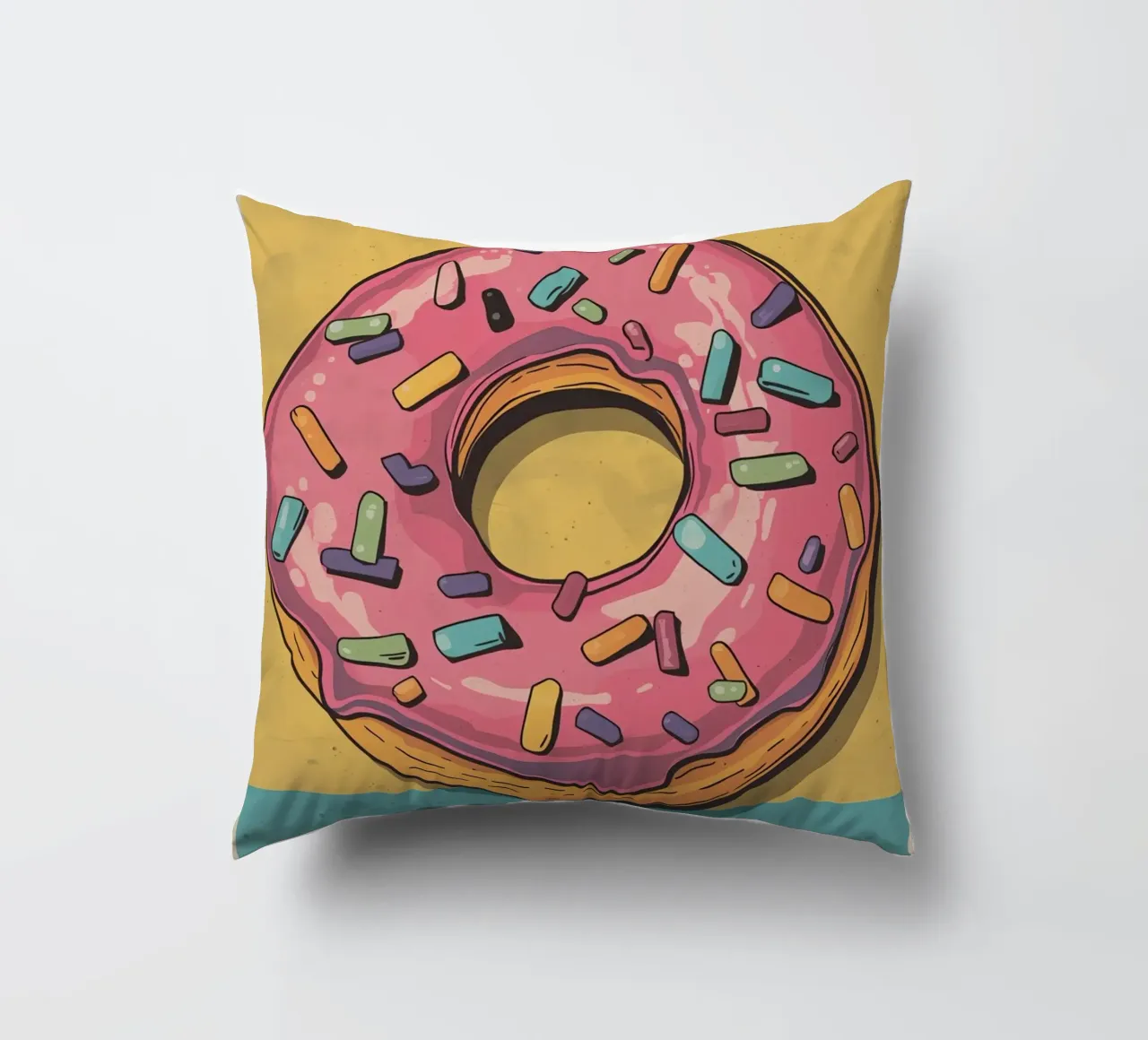 Ciambella ghiacciata rosa " Non preoccuparti, sii felice " cuscino da DesignDoodle