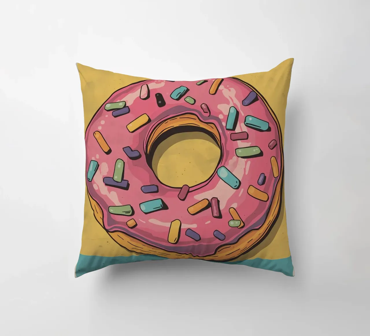 Ciambella ghiacciata rosa " Non preoccuparti, sii felice " cuscino da DesignDoodle