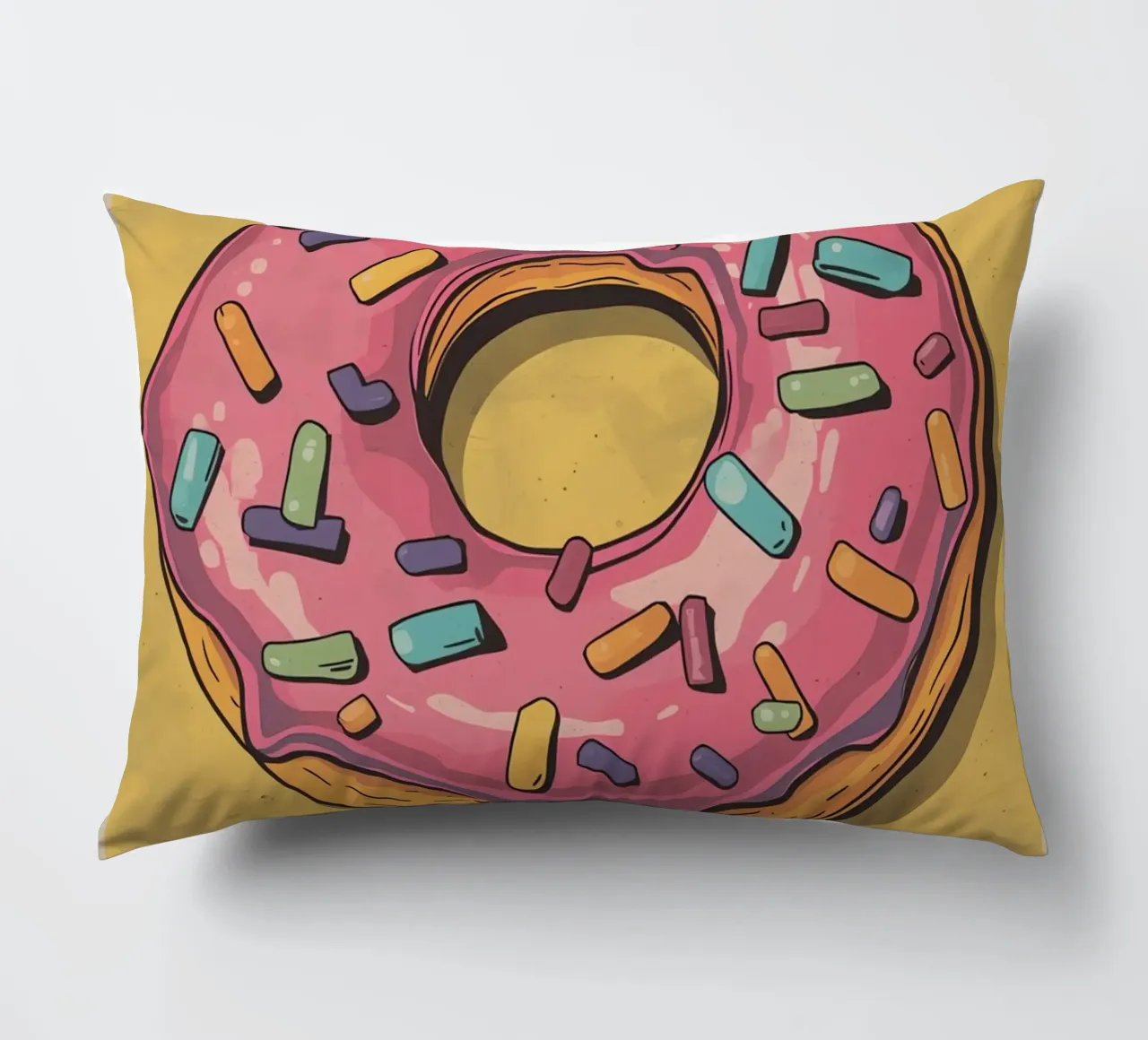 Ciambella ghiacciata rosa " Non preoccuparti, sii felice " cuscino da DesignDoodle