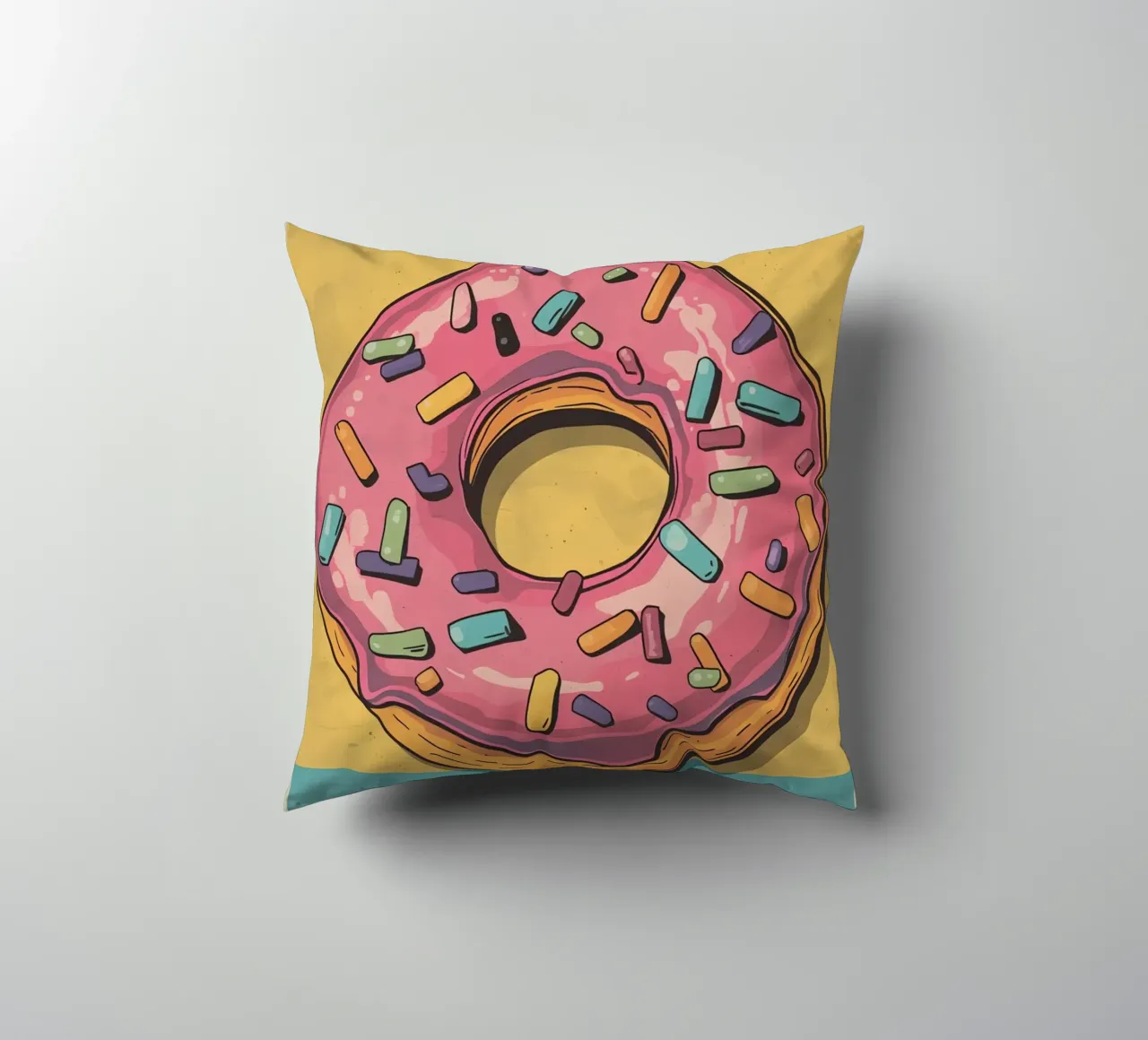 Ciambella ghiacciata rosa " Non preoccuparti, sii felice " cuscino da DesignDoodle