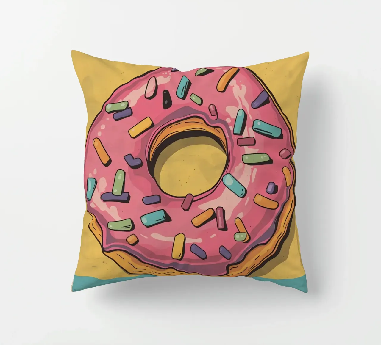 Ciambella ghiacciata rosa " Non preoccuparti, sii felice " cuscino da DesignDoodle