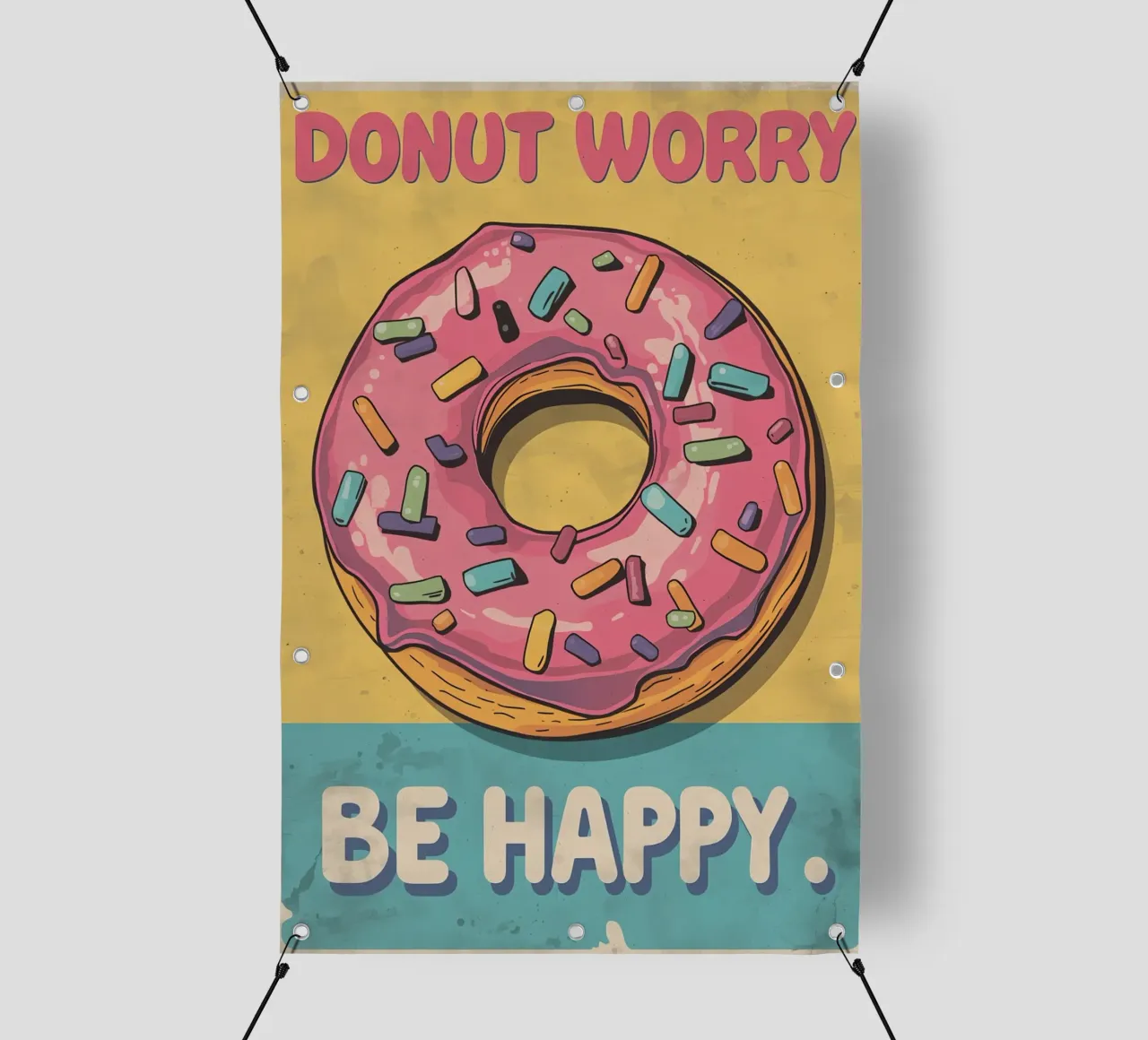 Ciambella ghiacciata rosa " Non preoccuparti, sii felice " telo in pvc da DesignDoodle