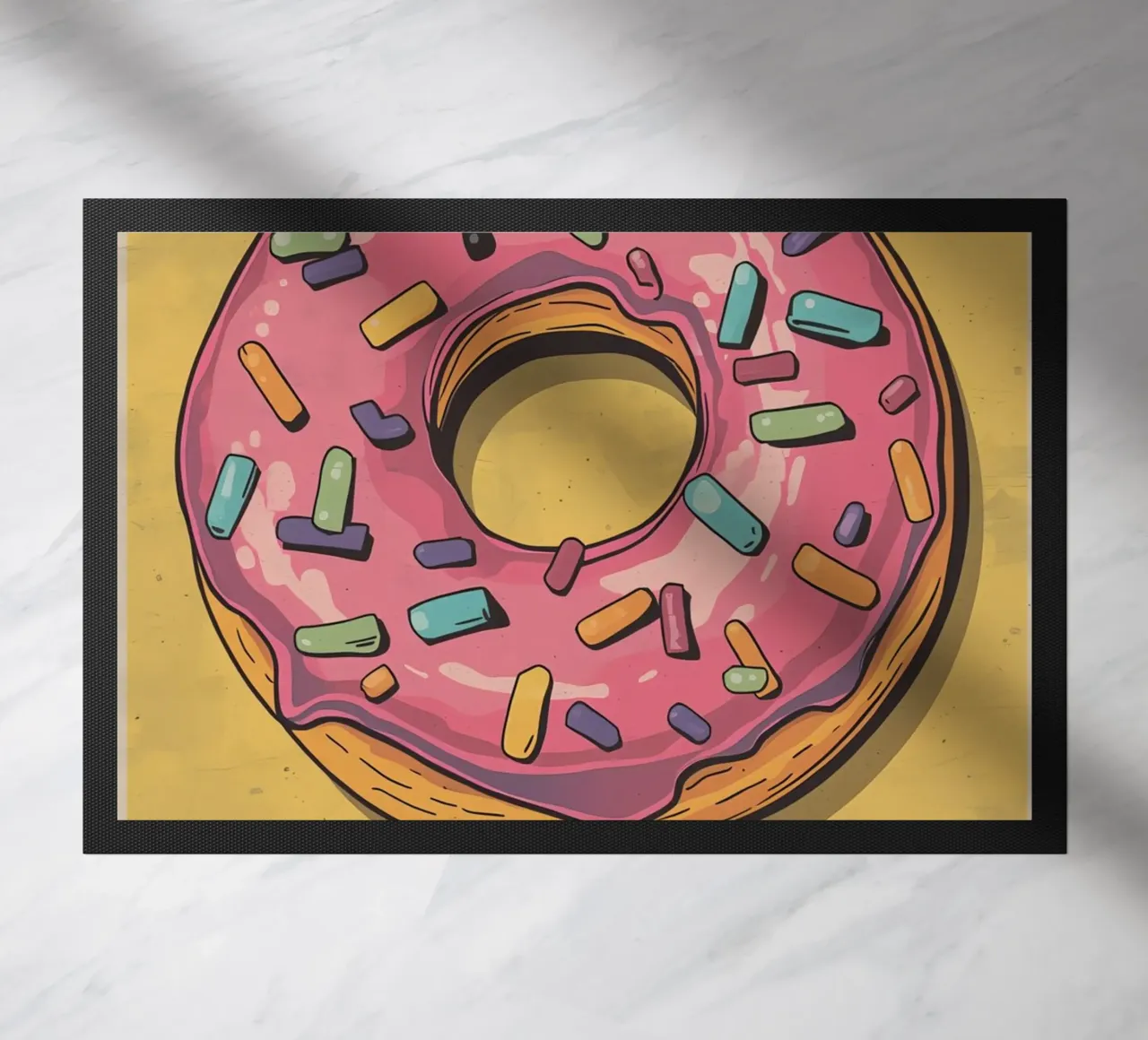 Ciambella ghiacciata rosa " Non preoccuparti, sii felice " zerbino da DesignDoodle