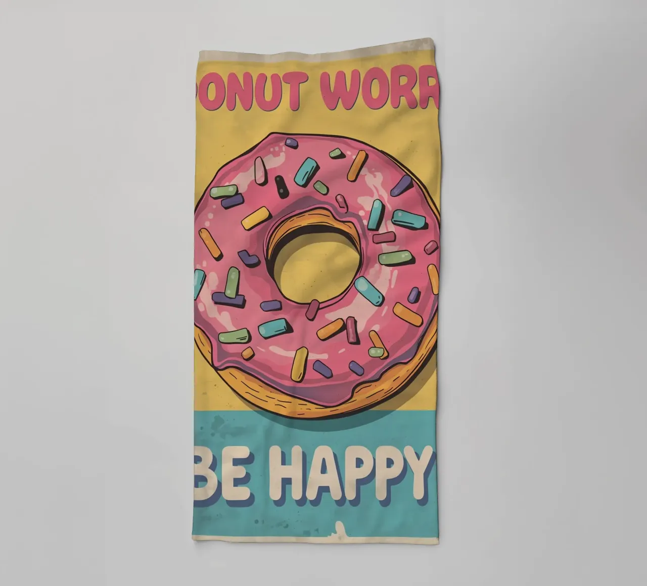 Donut glacé rose " Donut Worry, Be Happy " (Ne vous inquiétez pas, soyez heureux) serviette de bain de DesignDoodle