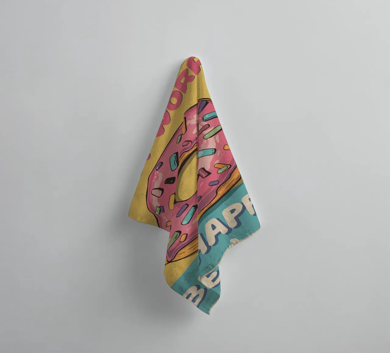 Donut glacé rose " Donut Worry, Be Happy " (Ne vous inquiétez pas, soyez heureux) serviette de bain de DesignDoodle