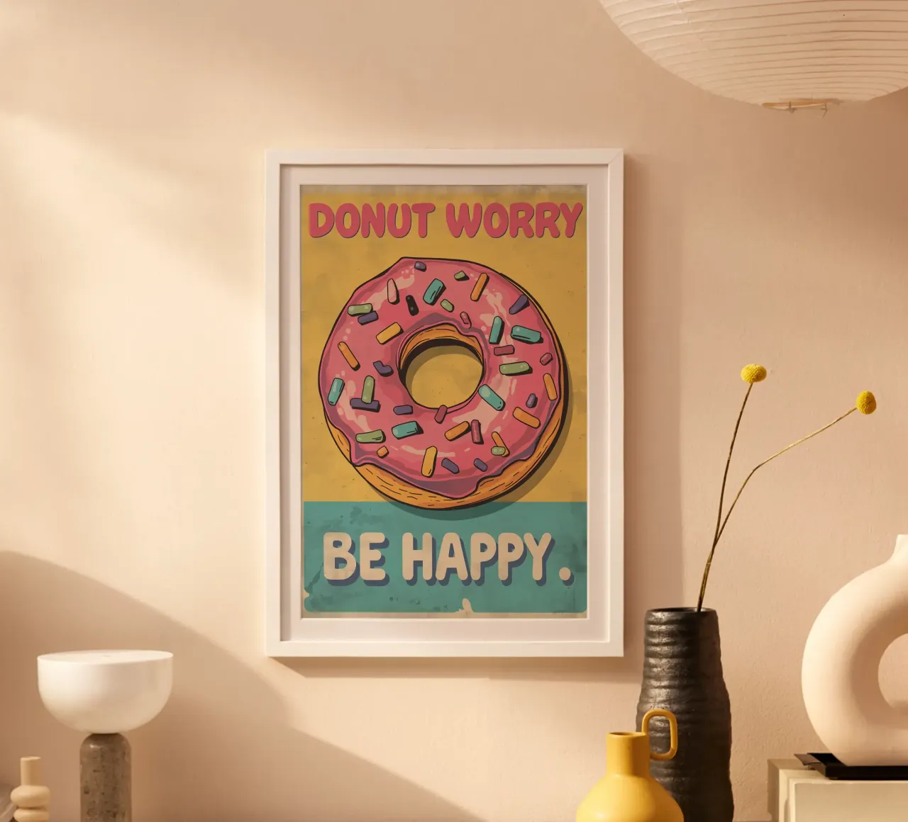 Ciambella ghiacciata rosa " Non preoccuparti, sii felice " carta hahnemühle da DesignDoodle