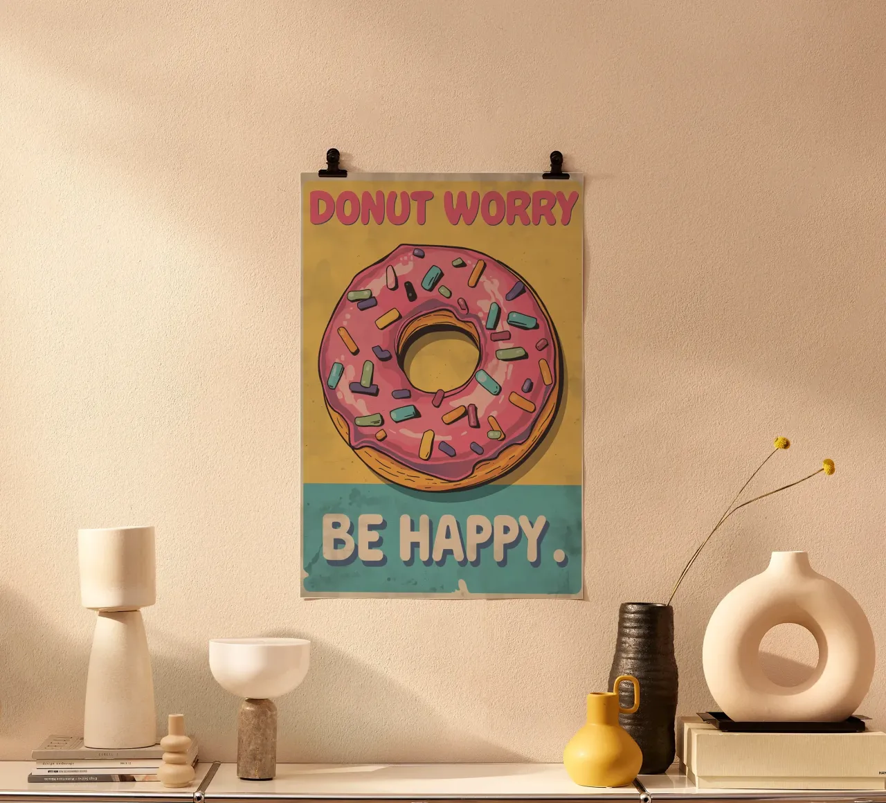Ciambella ghiacciata rosa " Non preoccuparti, sii felice " carta hahnemühle da DesignDoodle