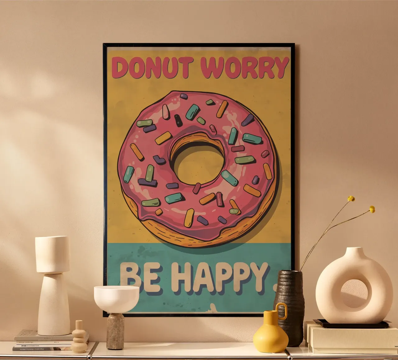 Ciambella ghiacciata rosa " Non preoccuparti, sii felice " carta hahnemühle da DesignDoodle