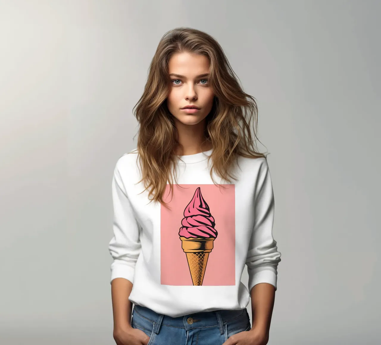 Pink Soft Serve Ice Cream Cone sweatshirt by DesignDoodle