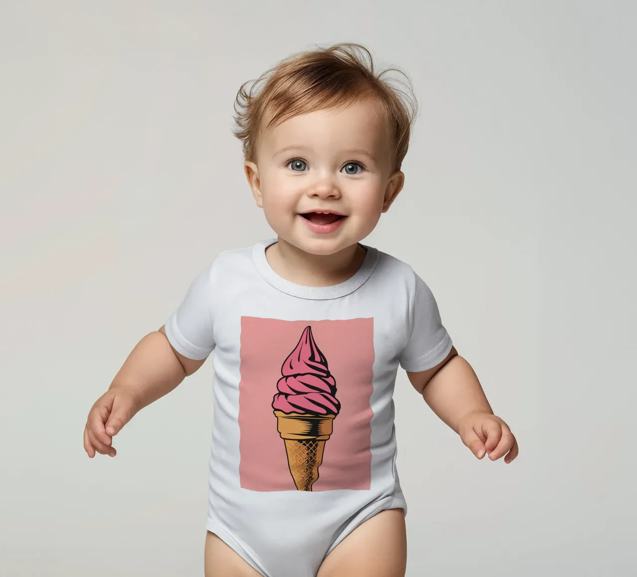 Pink Soft Serve Ice Cream Cone short-sleeve baby romper by DesignDoodle