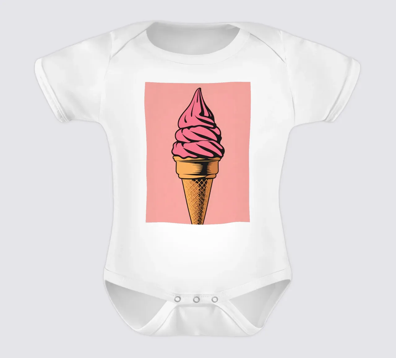 Pink Soft Serve Ice Cream Cone short-sleeve baby romper by DesignDoodle
