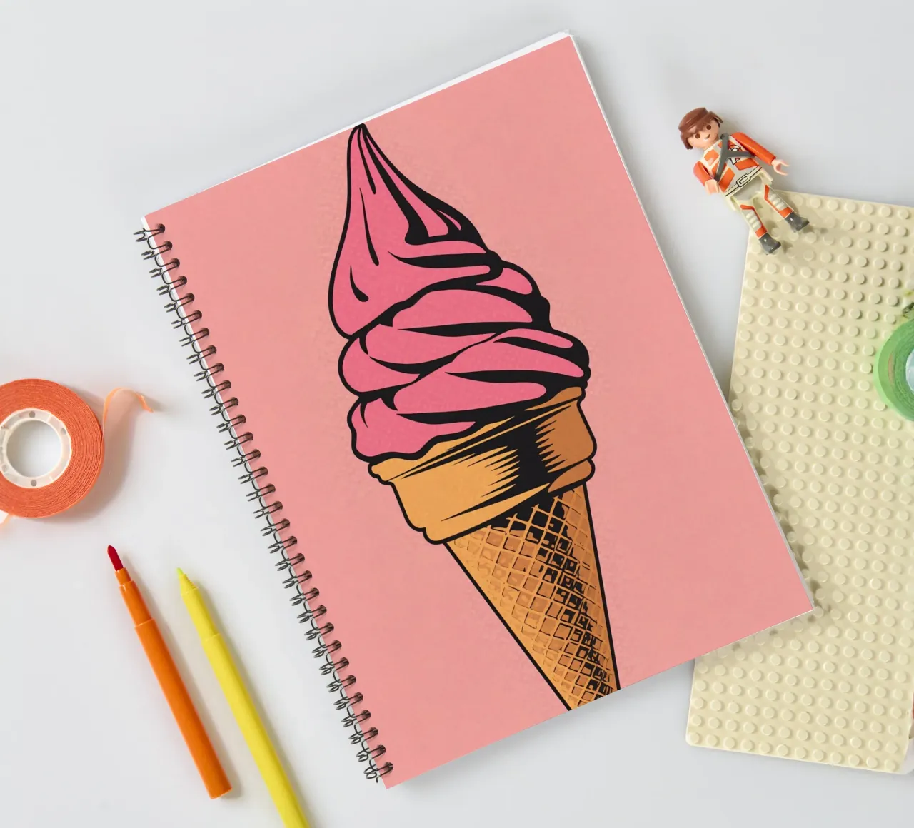 Pink Soft Serve Ice Cream Cone spiral notebook by DesignDoodle