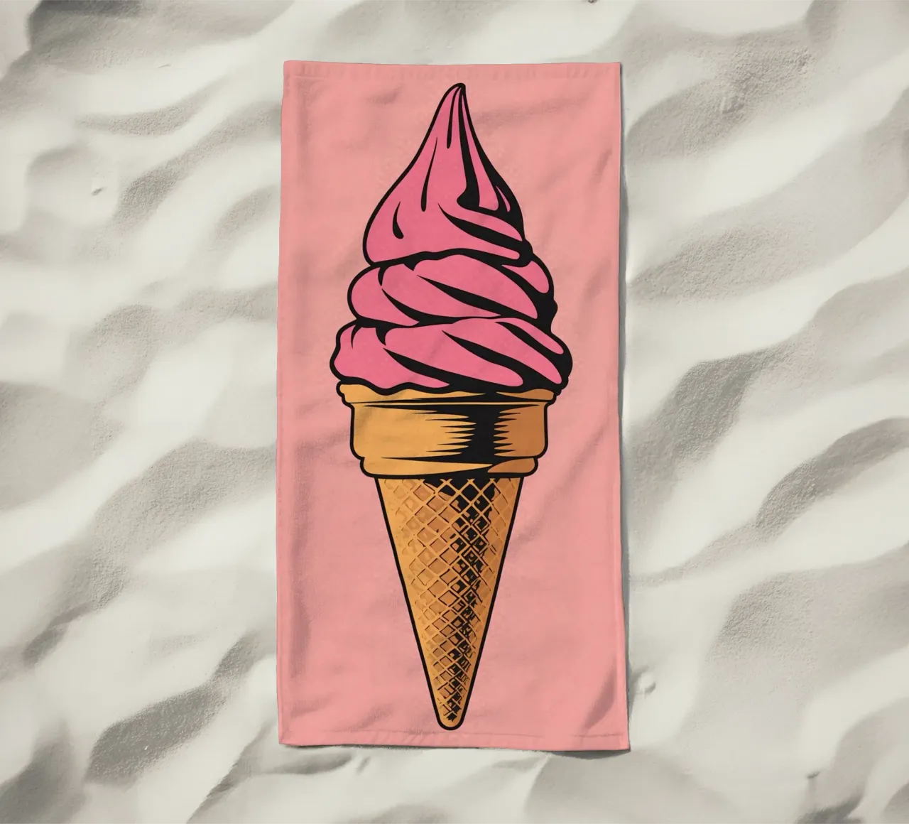 Pink Soft Serve Ice Cream Cone beach towel by DesignDoodle