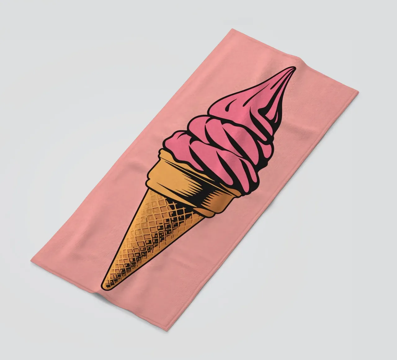 Pink Soft Serve Ice Cream Cone beach towel by DesignDoodle